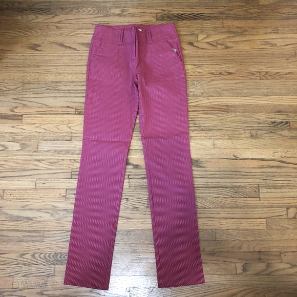 High Waist Slim Fit Pink Polka Dots Work Pants - Picture 3 of 7